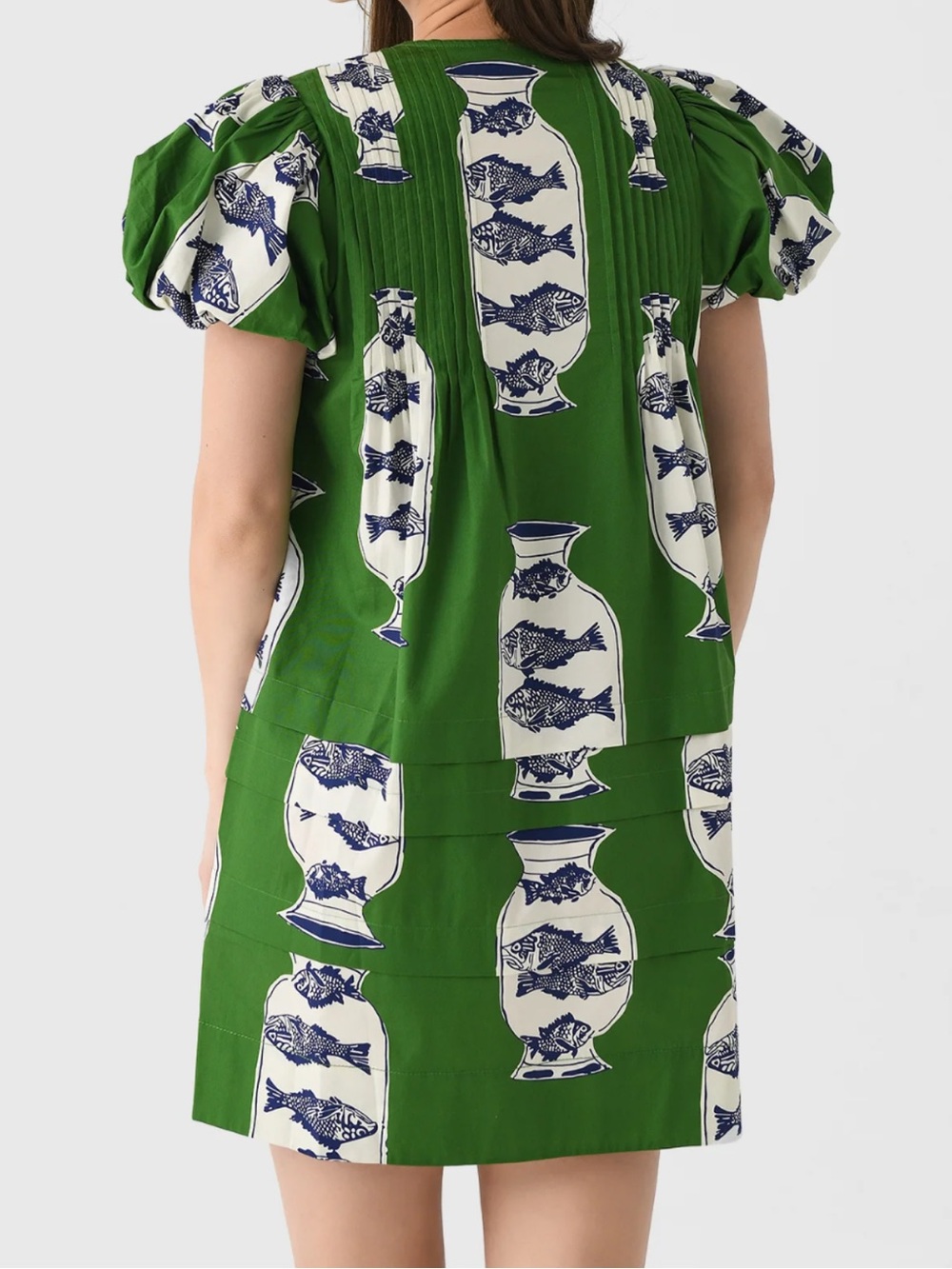 **SOLD** HUNTER BELL Wilkes Cotton Puff Sleeve Mini Dress in Herring Green Small - Picture 2 of 16